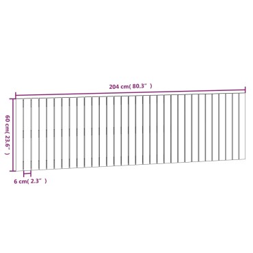 vidaXL Κεφαλάρι Τοίχου Μαύρο 204x3x60cm από Μασίφ Ξύλο Πεύκου 1 τεμ.