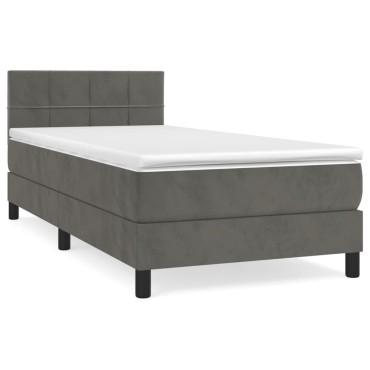 vidaXL Κρεβάτι Boxspring με Στρώμα Σκούρο Γκρι 80x200 εκ. Βελούδινο