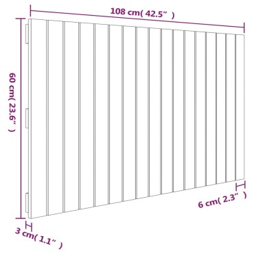 vidaXL Κεφαλάρι Τοίχου Μαύρο 108x3x60cm από Μασίφ Ξύλο Πεύκου 1 τεμ.