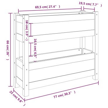 vidaXL Ζαρντινιέρα Γκρι 77 x 25 x 66 εκ. Μαύρο από Μασίφ Ξύλο Πεύκου