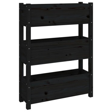 vidaXL Ζαρντινιέρα Μαύρη 77x25x104,5 εκ. από Μασίφ Ξύλο Πεύκου