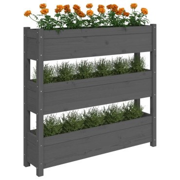vidaXL Ζαρντινιέρα 112 x 25 x 104,5 εκ. Γκρι από Μασίφ Ξύλο Πεύκου