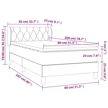vidaXL Κρεβάτι Boxspring με Στρώμα Σκούρο Γκρι 80x200 εκ. Βελούδινο