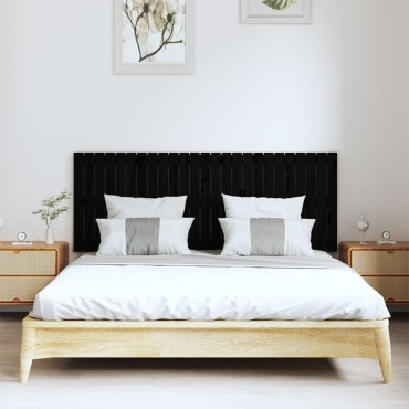 vidaXL Κεφαλάρι Τοίχου Μαύρο 159,5x3x60cm από Μασίφ Ξύλο Πεύκου 1 τεμ.