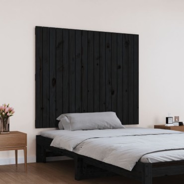 vidaXL Κεφαλάρι Τοίχου Μαύρο 108x3x90cm από Μασίφ Ξύλο Πεύκου 1 τεμ.