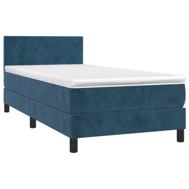 vidaXL Κρεβάτι Boxspring με Στρώμα Σκούρο Μπλε 90x190 εκ. Βελούδινο