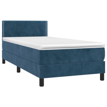 vidaXL Κρεβάτι Boxspring με Στρώμα Σκούρο Μπλε 90x190 εκ. Βελούδινο