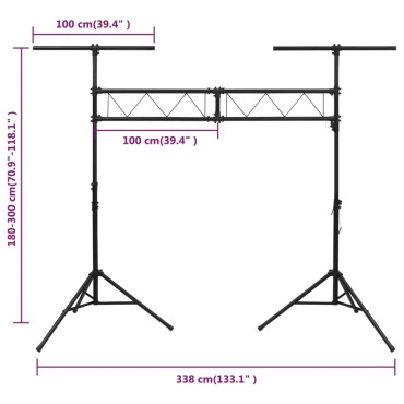 vidaXL Βάση Φωτισμού Μαύρη 338 x 115 x (180-300) εκ. Ατσάλινη