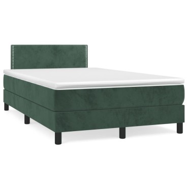 vidaXL Κρεβάτι Boxspring με Στρώμα Σκούρο Πράσινο 120x200εκ. Βελούδινο
