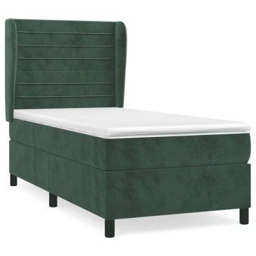 vidaXL Κρεβάτι Boxspring με Στρώμα Σκούρο Πράσινο 90x190 εκ. Βελούδινο