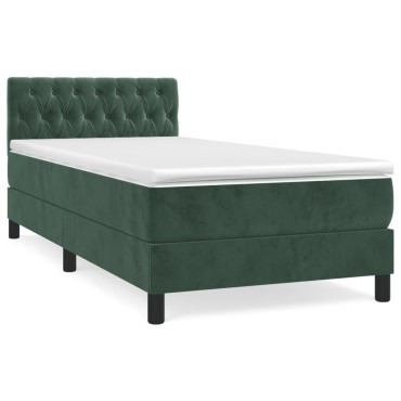 vidaXL Κρεβάτι Boxspring με Στρώμα Σκούρο Πράσινο 90x190 εκ. Βελούδινο