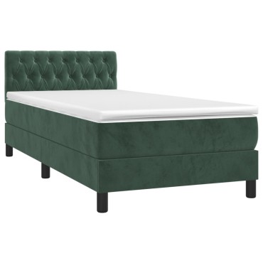vidaXL Κρεβάτι Boxspring με Στρώμα Σκούρο Πράσινο 90x190 εκ. Βελούδινο