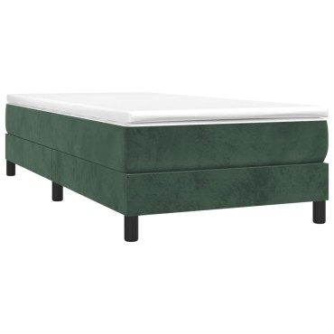 vidaXL Κρεβάτι Boxspring με Στρώμα Σκούρο Πράσινο 90x190 εκ. Βελούδινο