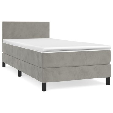 vidaXL Κρεβάτι Boxspring με Στρώμα Ανοιχτό Γκρι 90x190 εκ. Βελούδινο