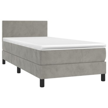 vidaXL Κρεβάτι Boxspring με Στρώμα & LED Αν.Γκρι 90x190 εκ. Βελούδινο