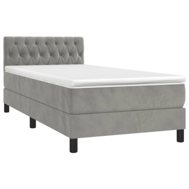 vidaXL Κρεβάτι Boxspring με Στρώμα Ανοιχτό Γκρι 90x190 εκ. Βελούδινο