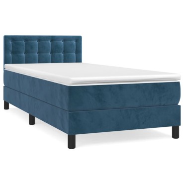 vidaXL Κρεβάτι Boxspring με Στρώμα Σκούρο Μπλε 90x190 εκ. Βελούδινο