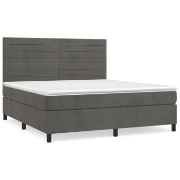 vidaXL Κρεβάτι Boxspring με Στρώμα Σκούρο Γκρι 180x200 εκ. Βελούδινο