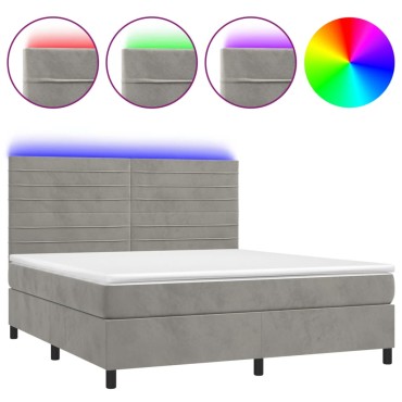 vidaXL Κρεβάτι Boxspring με Στρώμα & LED Αν.Γκρι 180x200 εκ. Βελούδινο