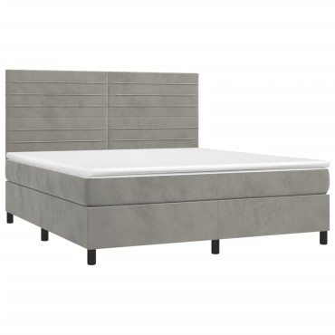 vidaXL Κρεβάτι Boxspring με Στρώμα & LED Αν.Γκρι 180x200 εκ. Βελούδινο