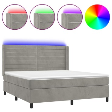 vidaXL Κρεβάτι Boxspring με Στρώμα & LED Αν.Γκρι 180x200 εκ. Βελούδινο