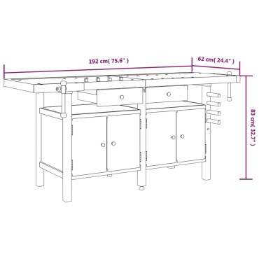 vidaXL Πάγκος Εργ. Συρτάρια/ Μέγγενες 192x62x83 εκ. Μασίφ Ξύλο Ακακίας