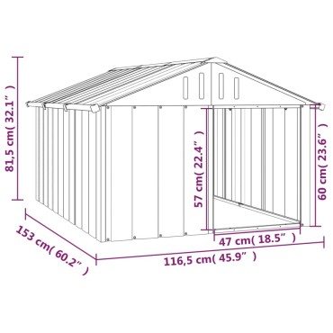 vidaXL Σπιτάκι Σκύλου Γκρι 116,5x153x81,5 εκ. Γαλβανισμένο Χάλυβα