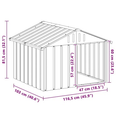 vidaXL Σπιτάκι Σκύλου Γκρι 116,5x103x81,5 εκ. Γαλβανισμένο Χάλυβα
