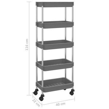 vidaXL Τρόλεϊ Κουζίνας 5 Επιπέδων Γκρι 42x29x128cm Σίδερο/ABS 1 τεμ.
