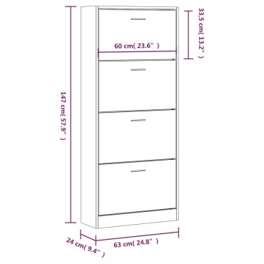 vidaXL Παπουτσοθήκη Μαύρη 63x24x147cm από Επεξεργασμένο Ξύλο