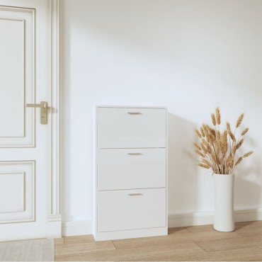 vidaXL Παπουτσοθήκη Γυαλιστερό Λευκό 59x17x108cm Επεξεργασμένο Ξύλο