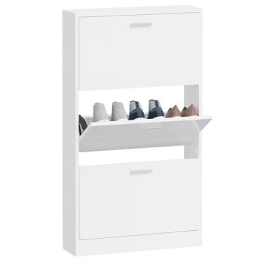 vidaXL Παπουτσοθήκη Γυαλιστερό Λευκό 59x17x108cm Επεξεργασμένο Ξύλο