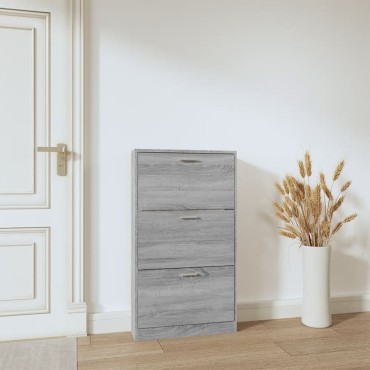 vidaXL Παπουτσοθήκη Γκρι Sonoma 59x17x108cm από Επεξεργασμένο Ξύλο