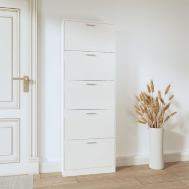 vidaXL Παπουτσοθήκη Γυαλιστερό Λευκό 59x17x169cm Επεξεργασμένο Ξύλο