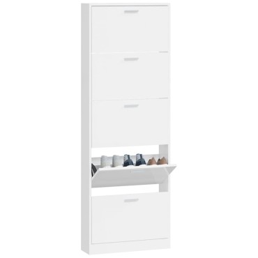 vidaXL Παπουτσοθήκη Γυαλιστερό Λευκό 59x17x169cm Επεξεργασμένο Ξύλο