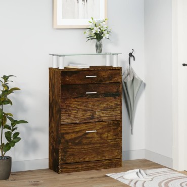 vidaXL Παπουτσοθήκη Καπνιστή Δρυς 63x24x104cm από Επεξεργασμένο Ξύλο