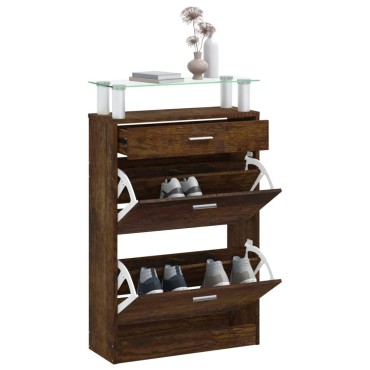 vidaXL Παπουτσοθήκη Καπνιστή Δρυς 63x24x104cm από Επεξεργασμένο Ξύλο