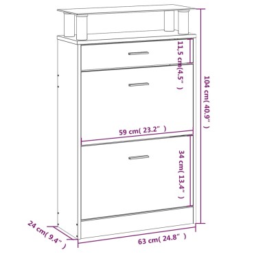vidaXL Παπουτσοθήκη Καπνιστή Δρυς 63x24x104cm από Επεξεργασμένο Ξύλο