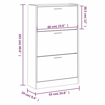 vidaXL Παπουτσοθήκη Λευκή 63x24x103cm από Επεξεργασμένο Ξύλο