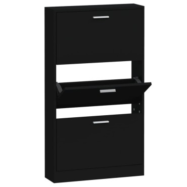 vidaXL Παπουτσοθήκη Μαύρη 59x17x108cm από Επεξεργασμένο Ξύλο