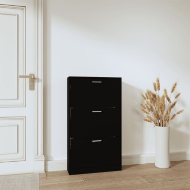 vidaXL Παπουτσοθήκη Μαύρη 59x17x108cm από Επεξεργασμένο Ξύλο