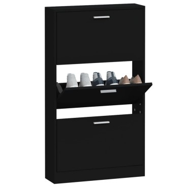 vidaXL Παπουτσοθήκη Μαύρη 59x17x108cm από Επεξεργασμένο Ξύλο