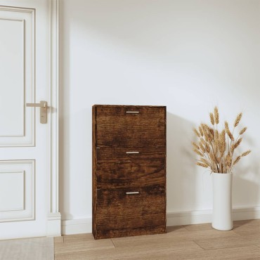 vidaXL Παπουτσοθήκη Καπνιστή Δρυς 59x17x108cm από Επεξεργασμένο Ξύλο
