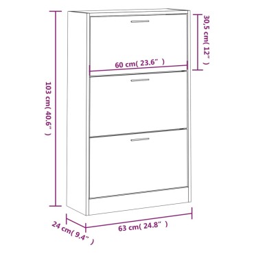 vidaXL Παπουτσοθήκη Καπνιστή Δρυς 63x24x103cm από Επεξεργασμένο Ξύλο