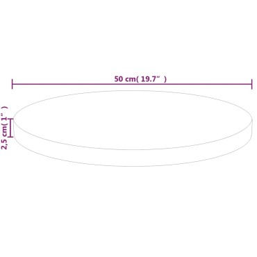 vidaXL Επιφάνεια Τραπεζιού Στρογγυλή 50x2,5cm Μασίφ Ξύλο Δρυς 1 τεμ.