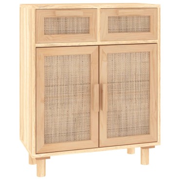 vidaXL Συρταριέρα Καφέ 60x30x75cm Μασίφ Πεύκο & Φυσικό Ρατάν 1 τεμ.