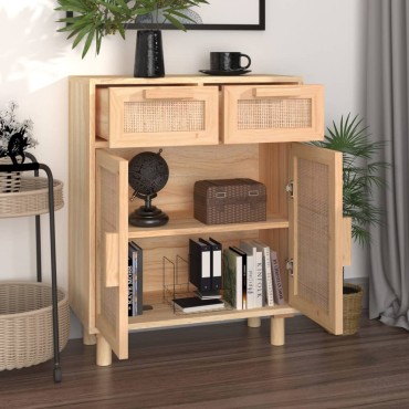vidaXL Συρταριέρα Καφέ 60x30x75cm Μασίφ Πεύκο & Φυσικό Ρατάν 1 τεμ.