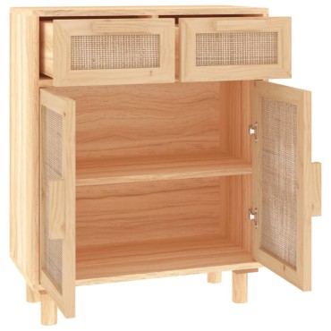 vidaXL Συρταριέρα Καφέ 60x30x75cm Μασίφ Πεύκο & Φυσικό Ρατάν 1 τεμ.
