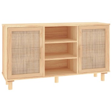 vidaXL Συρταριέρα Καφέ 105x30x60cm Μασίφ Πεύκο & Φυσικό Ρατάν 1 τεμ.