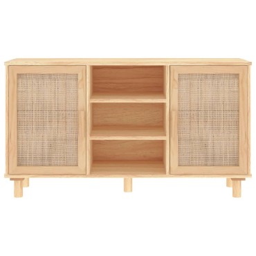 vidaXL Συρταριέρα Καφέ 105x30x60cm Μασίφ Πεύκο & Φυσικό Ρατάν 1 τεμ.